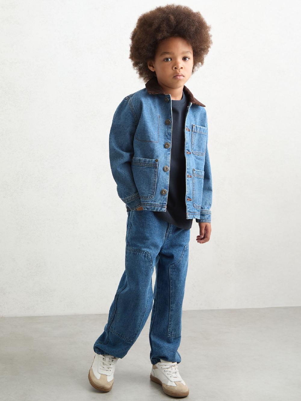 Reiss 9-13 Yrs Corduroy-Collar Denim Jacket In Mid Blue
