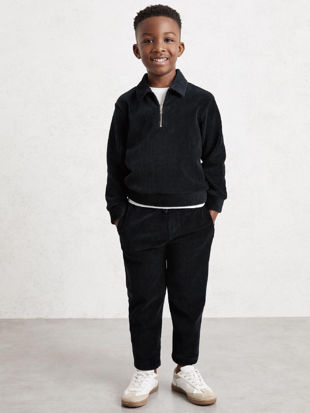 Reiss 9-13 Yrs Corduroy Half-Zip Polo Shirt In Navy Blue