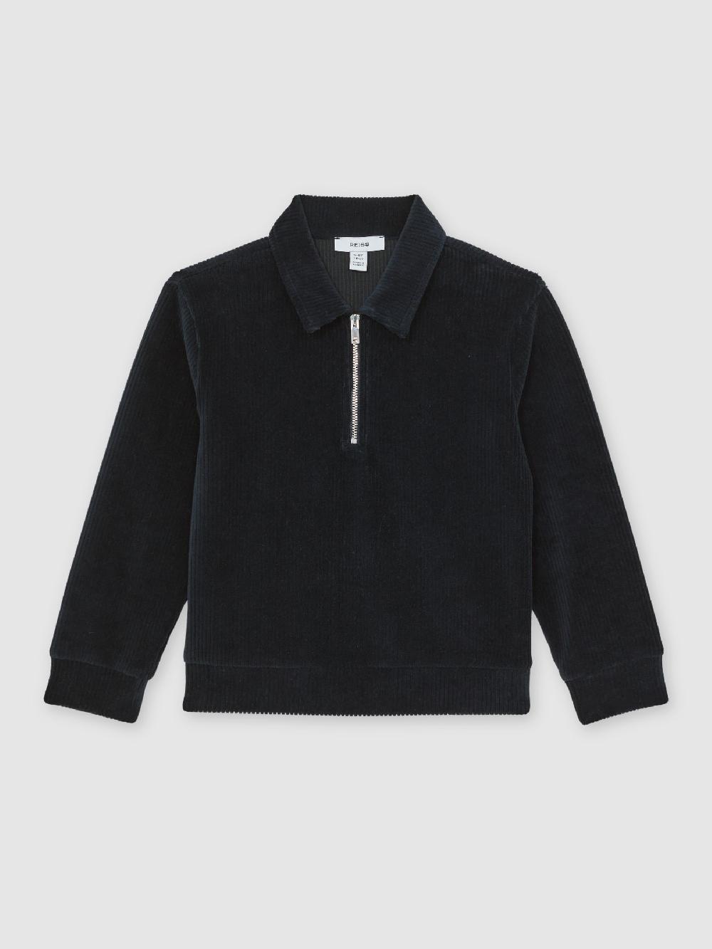 Reiss 9-13 Yrs Corduroy Half-Zip Polo Shirt In Navy Blue