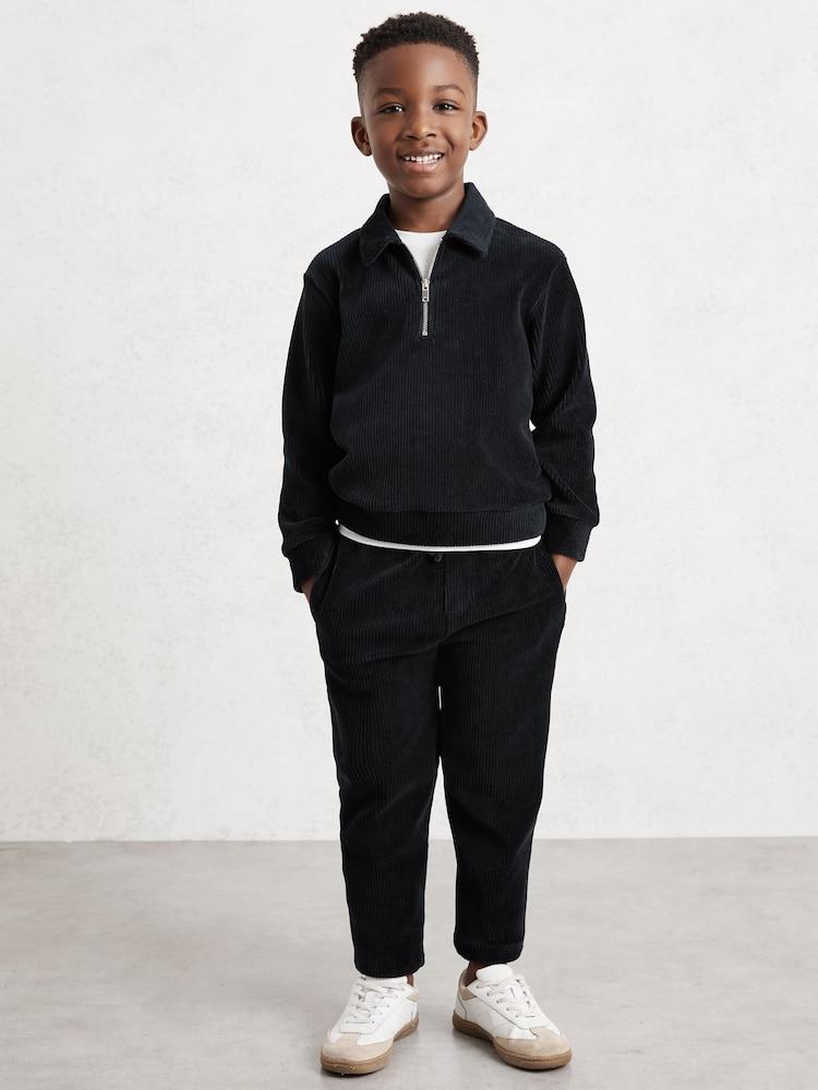 reiss 9-13 yrs Corduroy Half-Zip Polo Shirt in Navy Blue