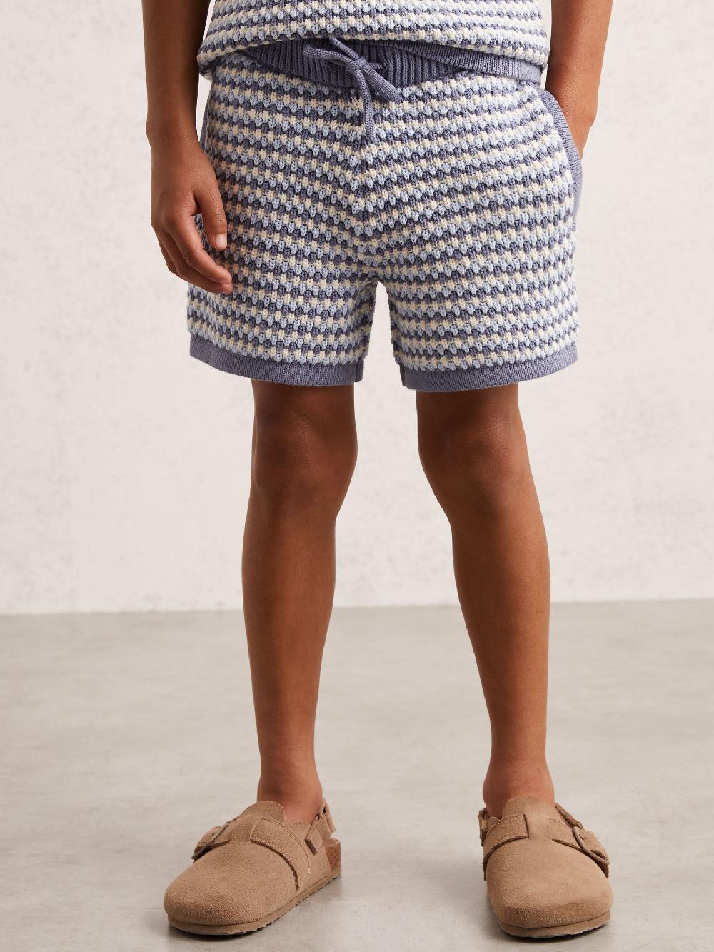 Reiss 9-13 Yrs Cotton-Blend Knitted Stripe Shorts In Blue/White