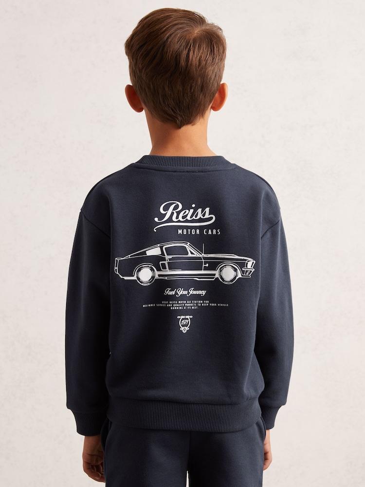 reiss 9-13 yrs Cotton Blend Motor Cars Sweatshirt in Washed Blue