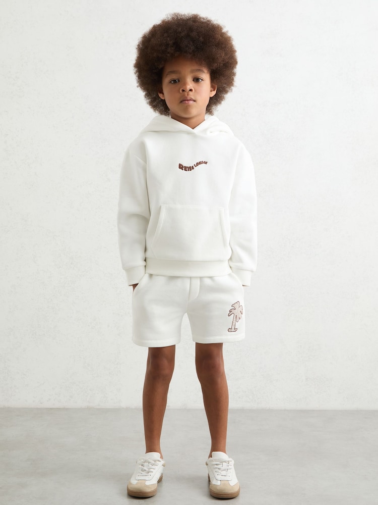 reiss 9-13 yrs Cotton Blend Palm Embroidered Shorts in Off White