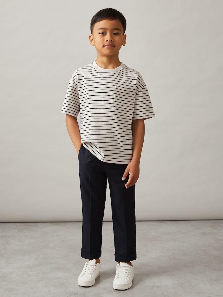 reiss 9-13 yrs Cotton-Blend Stripe T-Shirt in White/Navy