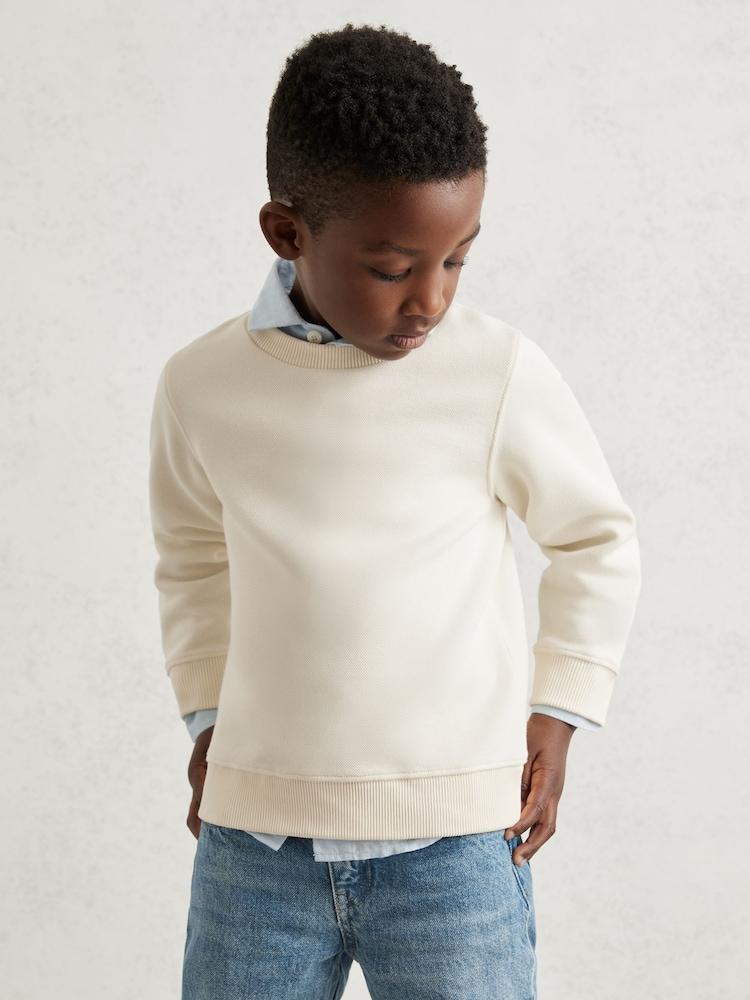 reiss 9-13 yrs Cotton-Blend Textured Sweatshirt in Off White