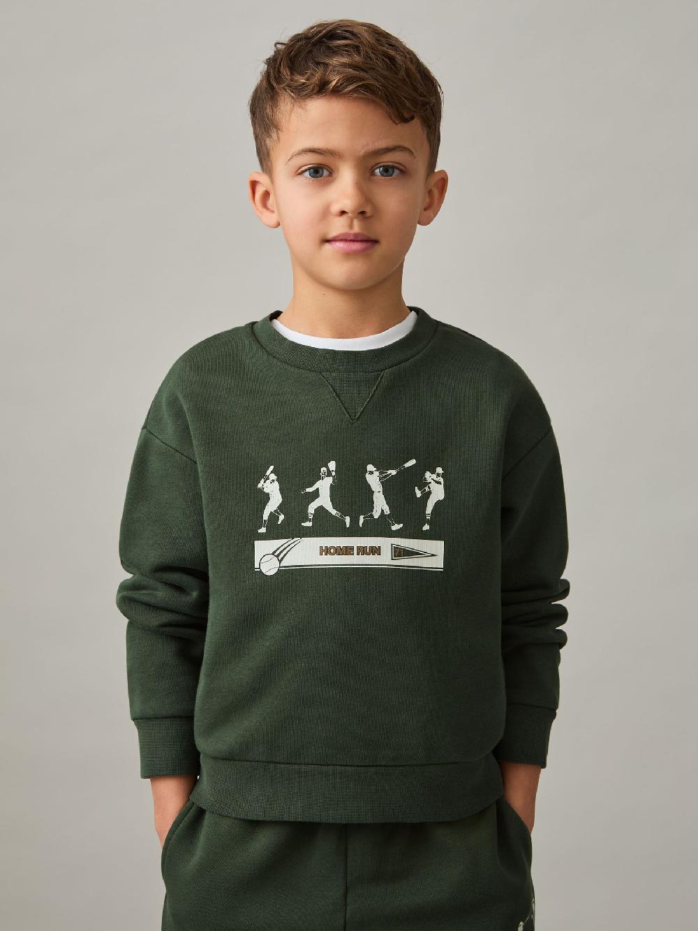Reiss 9-13 Yrs Cotton-Blend Varsity Sweatshirt In Pine Green