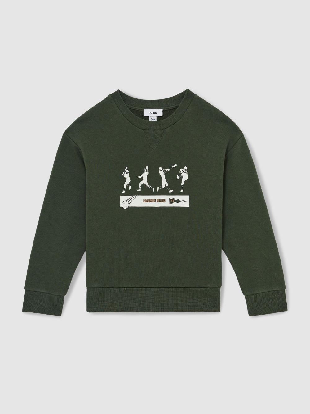 Reiss 9-13 Yrs Cotton-Blend Varsity Sweatshirt In Pine Green