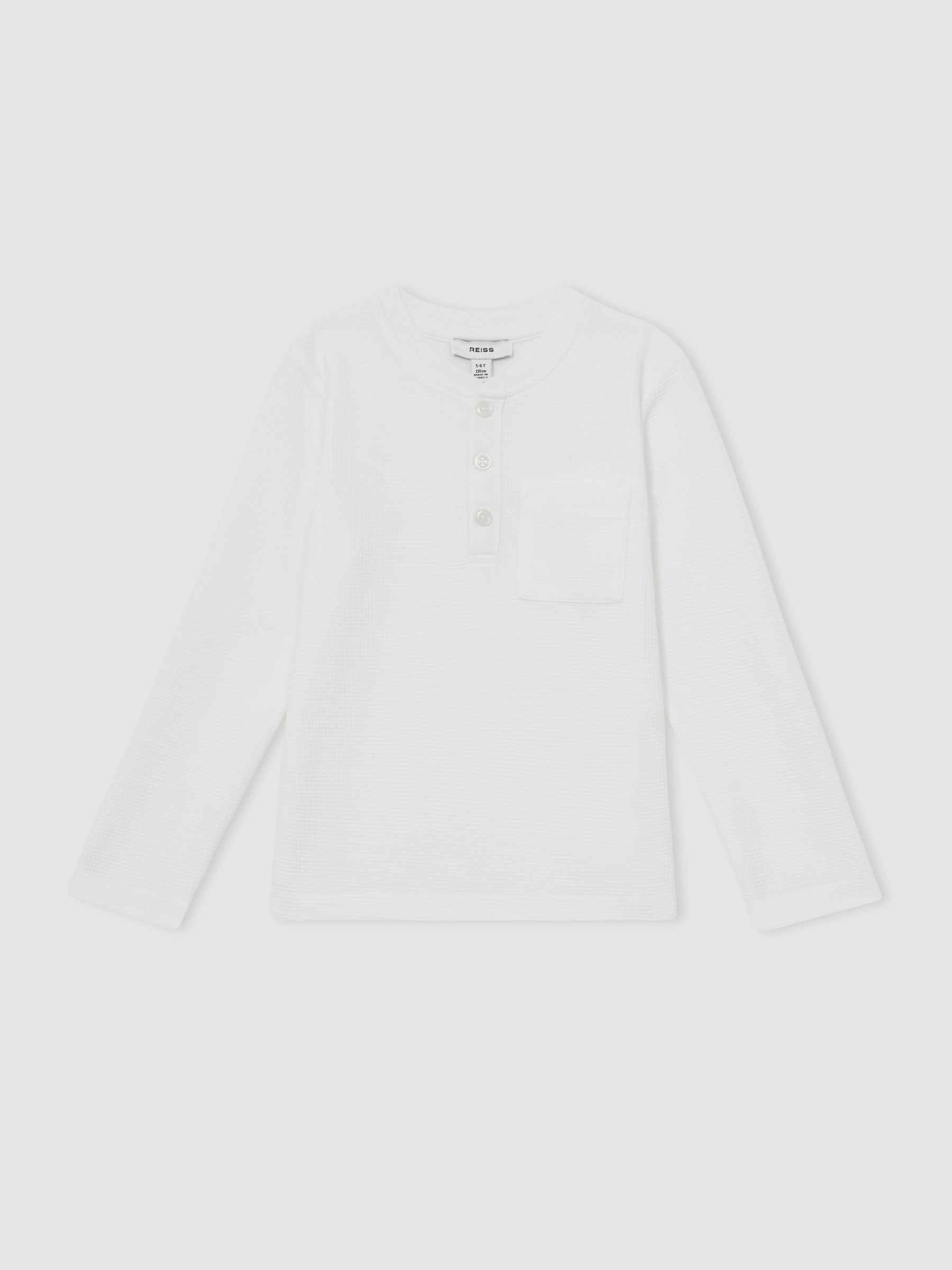 Reiss 9-13 Yrs Cotton-Blend Waffle Henley T-Shirt In White
