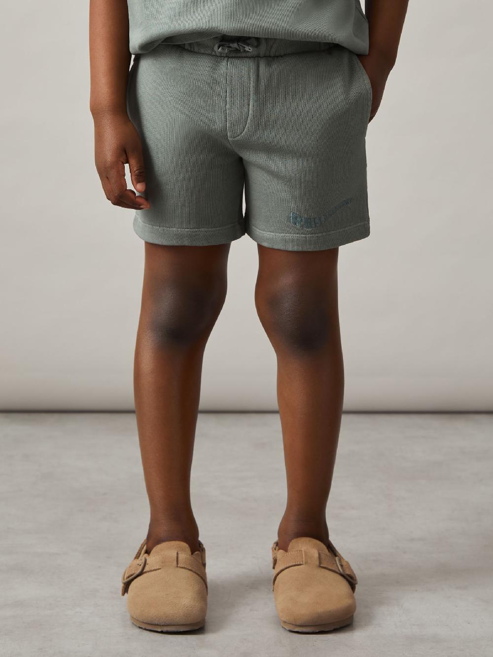 Reiss 9-13 Yrs Cotton Brand-Embroidered Shorts In Washed Sage