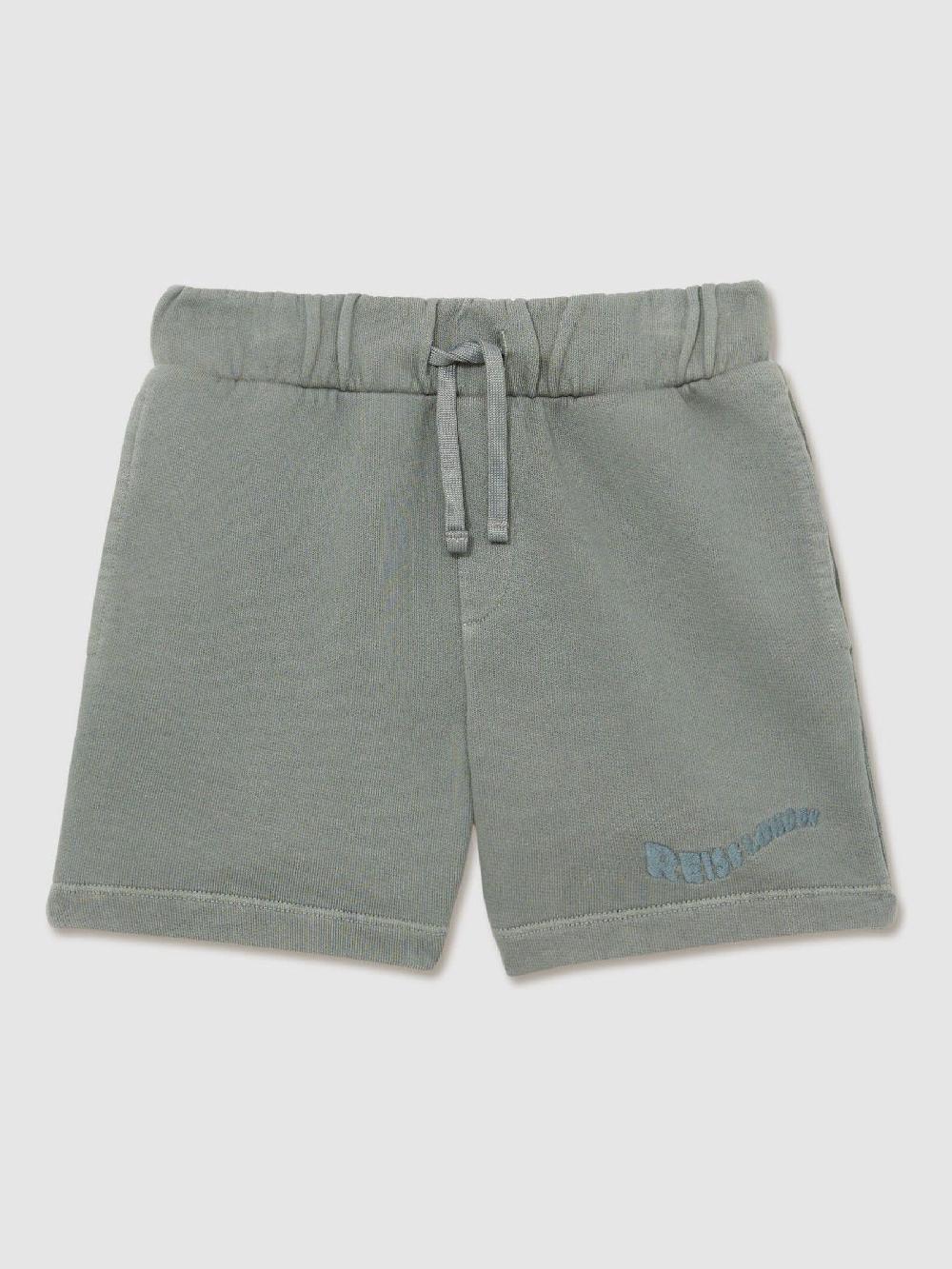 Reiss 9-13 Yrs Cotton Brand-Embroidered Shorts In Washed Sage