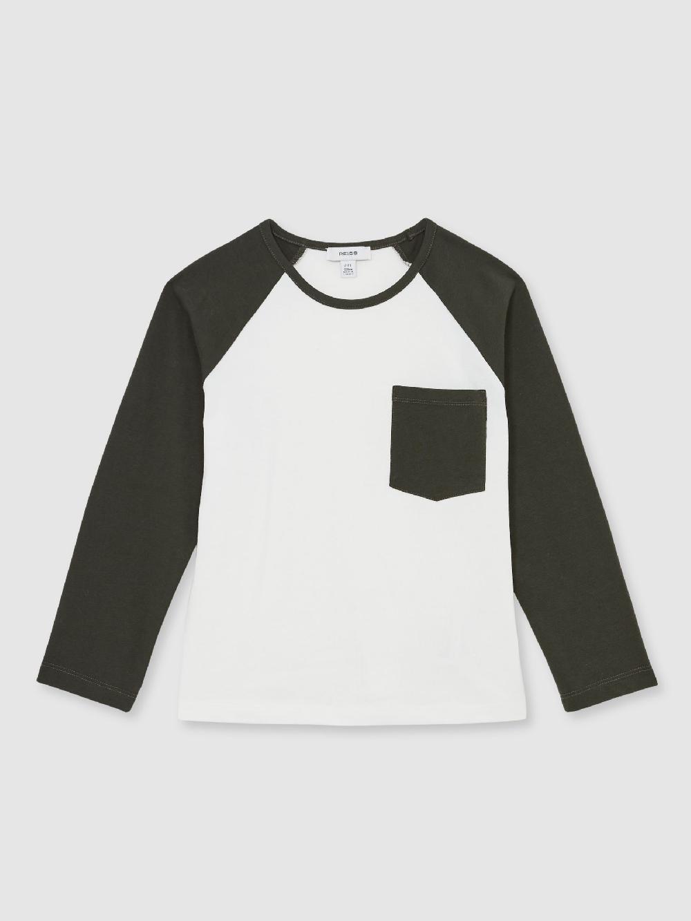 Reiss 9-13 Yrs Cotton Colour-Block Long-Sleeve T-Shirt In Green