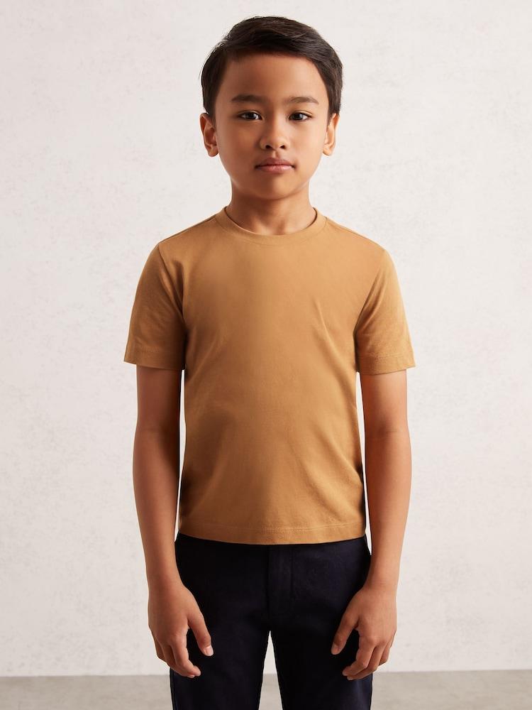 reiss 9-13 yrs Cotton Crew-Neck T-Shirt in Tan Brown