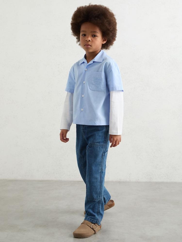 reiss 9-13 yrs Cotton Motor Cars Dual-Sleeve Shirt in Blue/White