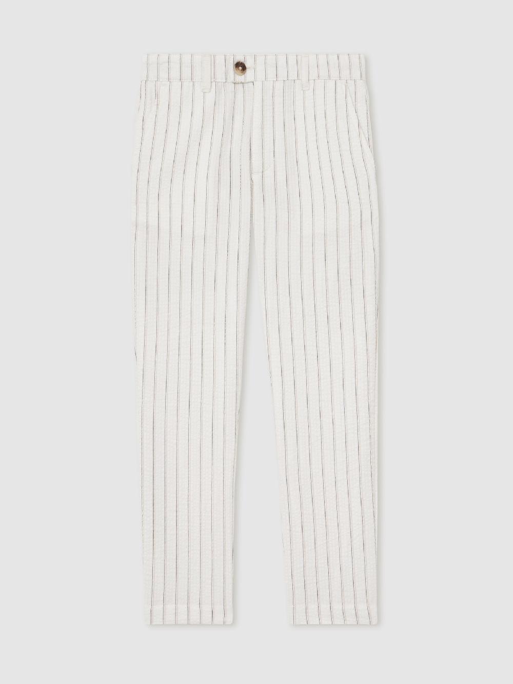 Reiss 9-13 Yrs Cotton Pinstripe Trousers Regular-Fit In Off White/Taupe Brown