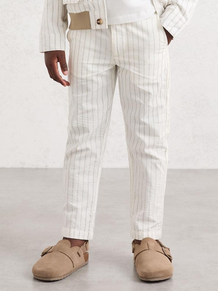 reiss 9-13 yrs Cotton Pinstripe Trousers Regular-Fit in Off White/Taupe Brown