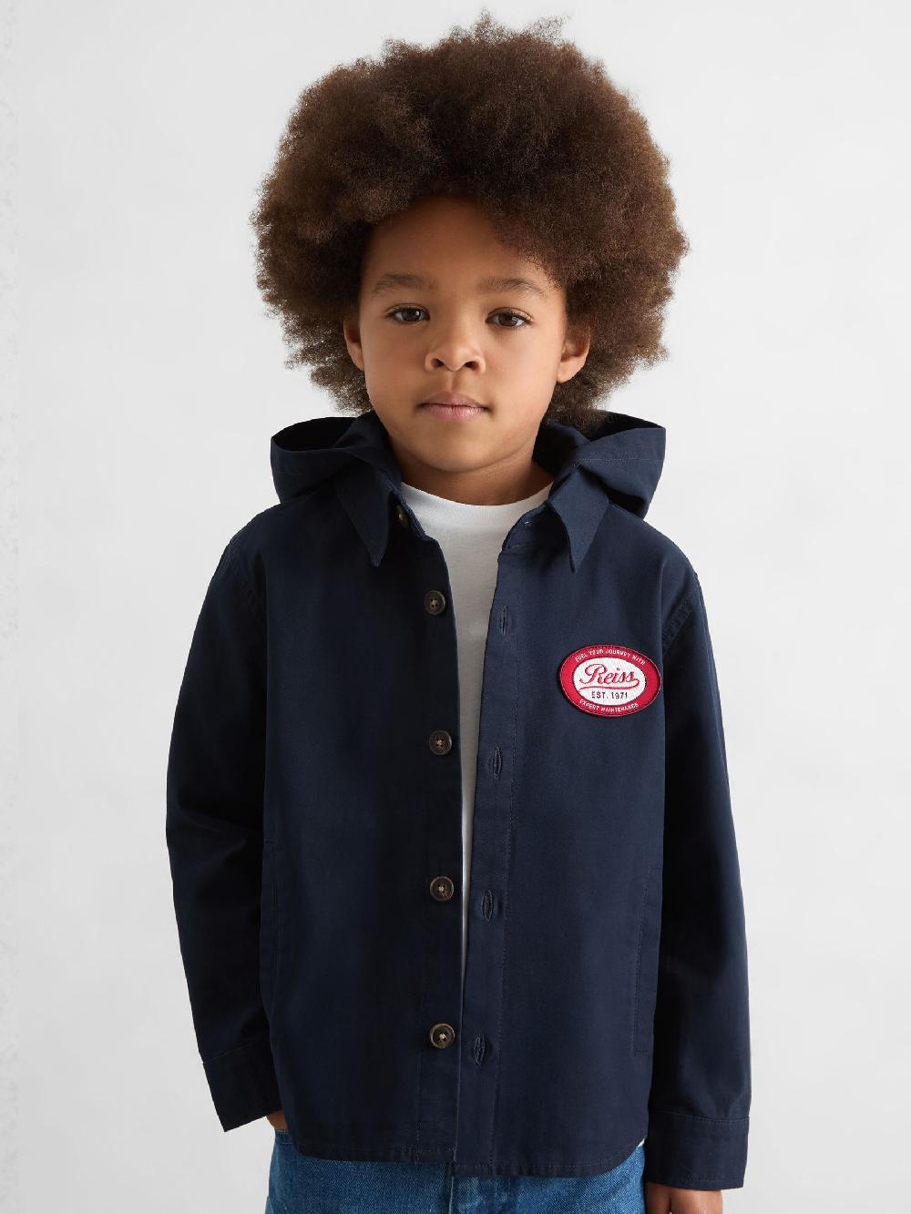 Reiss 9-13 Yrs Cotton Removable-Hood Motor Cars Jacket In Navy