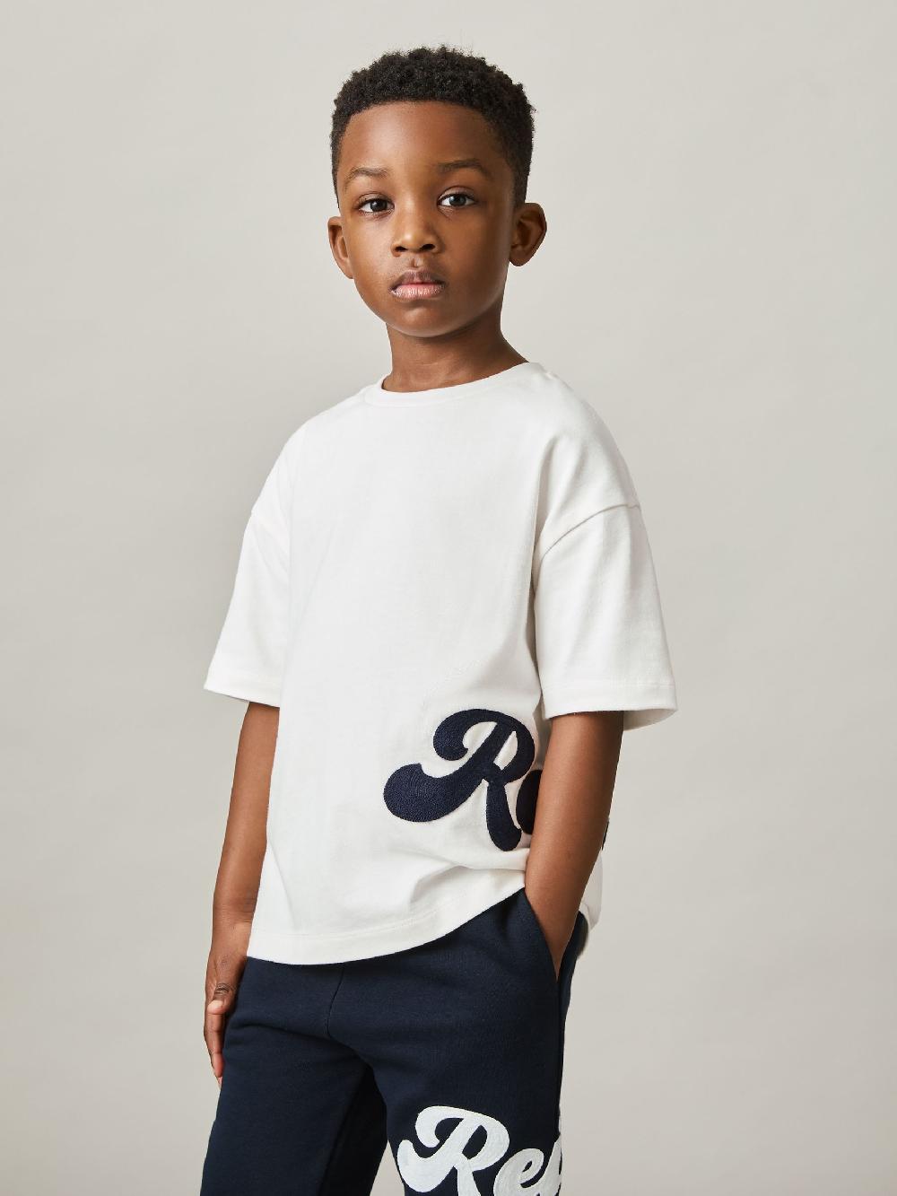 Reiss 9-13 Yrs Cotton Script-Logo Oversized T-Shirt In White