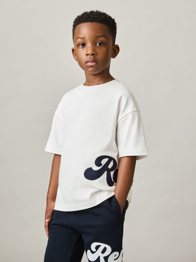 reiss 9-13 yrs Cotton Script-Logo Oversized T-Shirt in White