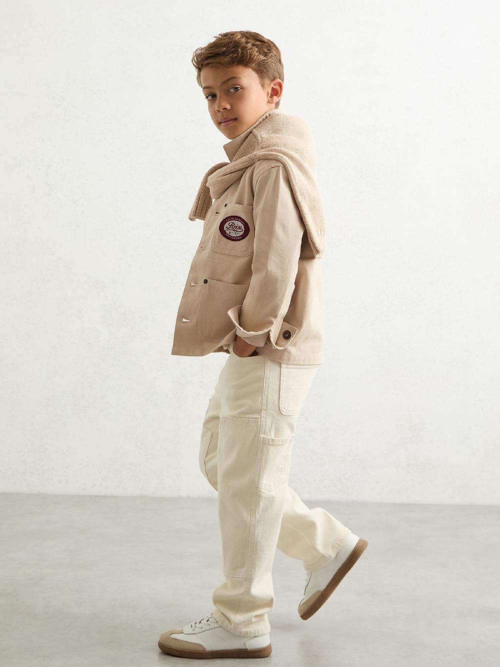 Reiss 9-13 Yrs Denim Motor Cars Overshirt In Off White