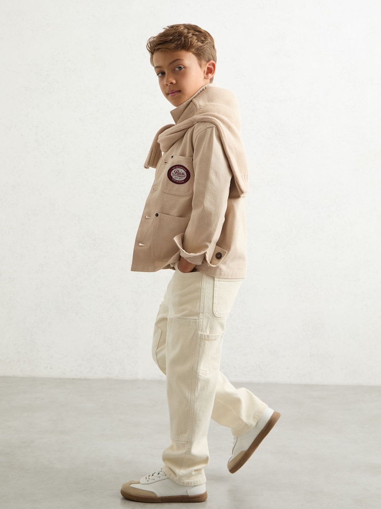 reiss 9-13 yrs Denim Motor Cars Overshirt in Off White