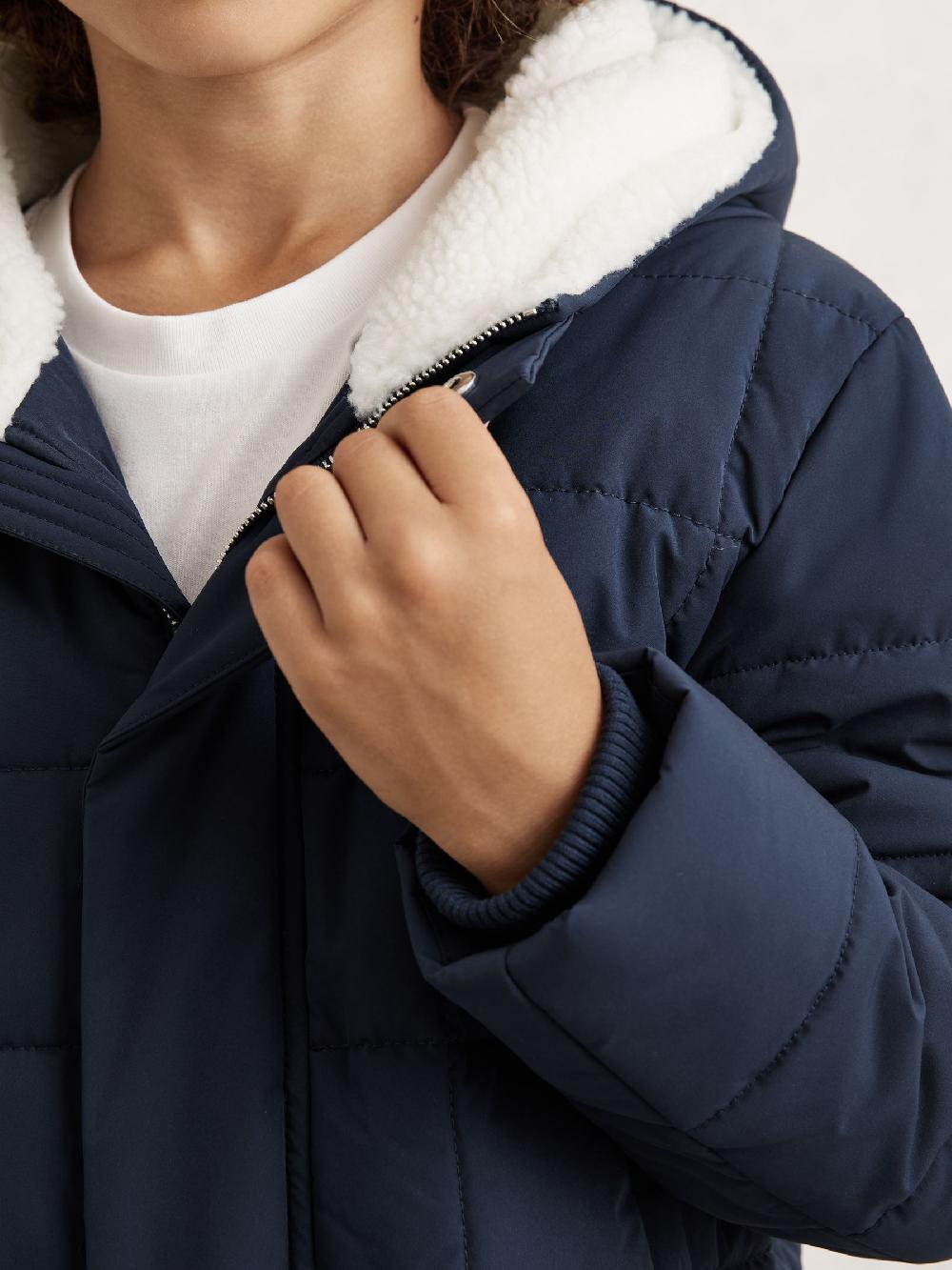 Reiss 9-13 Yrs Fleece-Trim Hooded Puffer Jacket In Navy