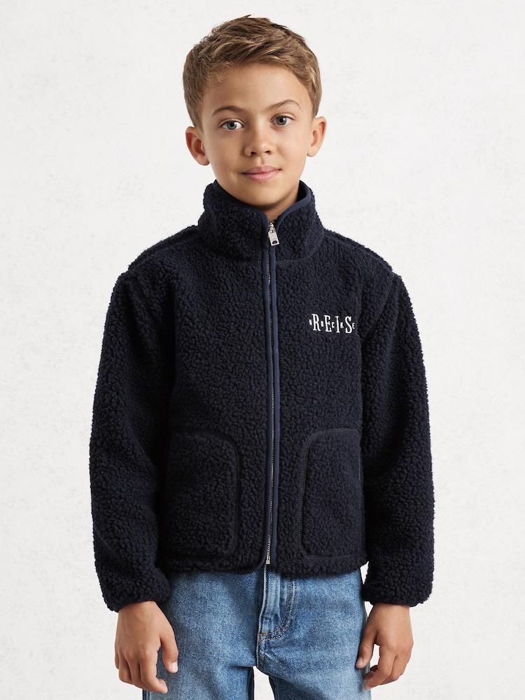 reiss 9-13 yrs Fleece Zip-Through Hockey Jacket in Navy Blue