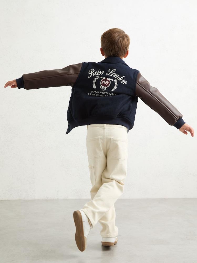 reiss 9-13 yrs Motor Cars Press-Stud Bomber Jacket in Navy/Brown