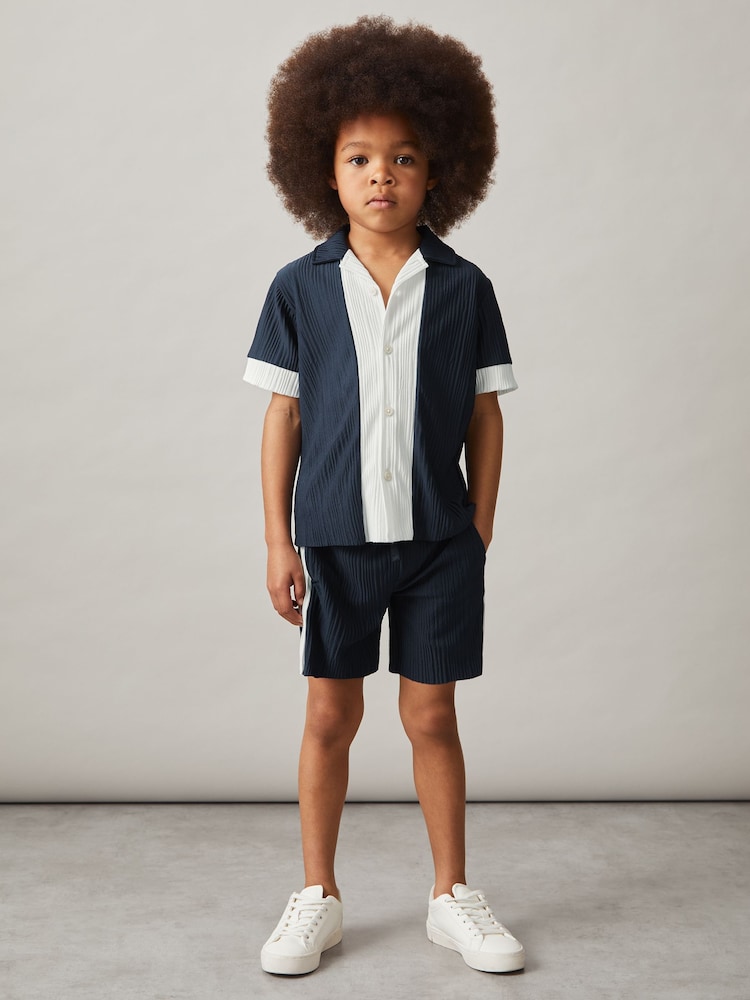 reiss 9-13 yrs Plissé Colour-Block Shorts in Navy/White