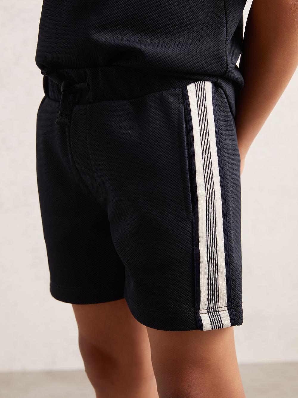 Reiss 9-13 Yrs Side Stripe Textured Shorts In Navy Blue