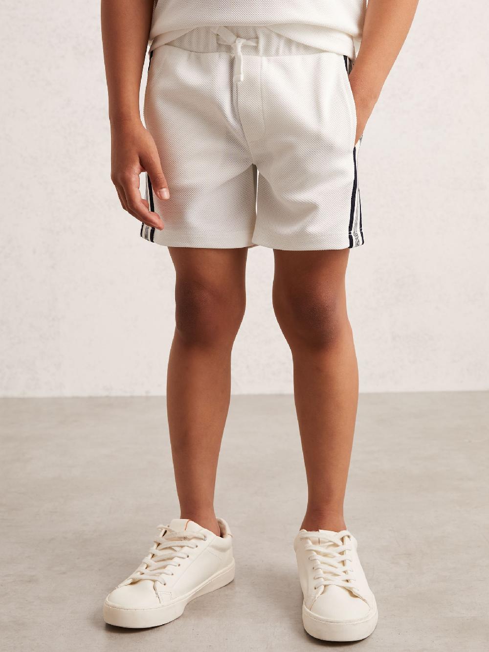 Reiss 9-13 Yrs Side Stripe Textured Shorts In White