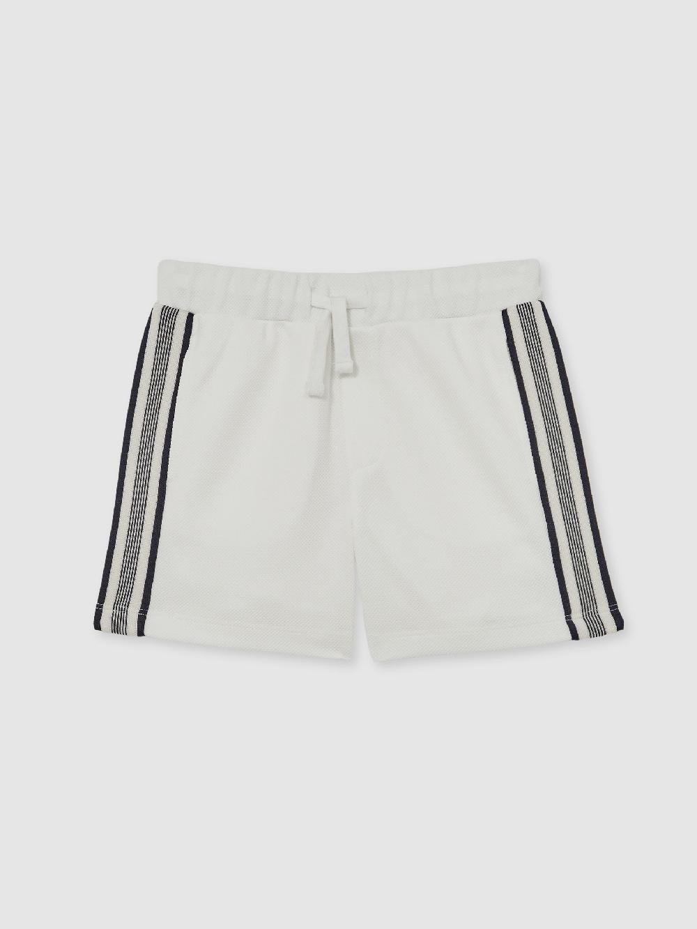 Reiss 9-13 Yrs Side Stripe Textured Shorts In White