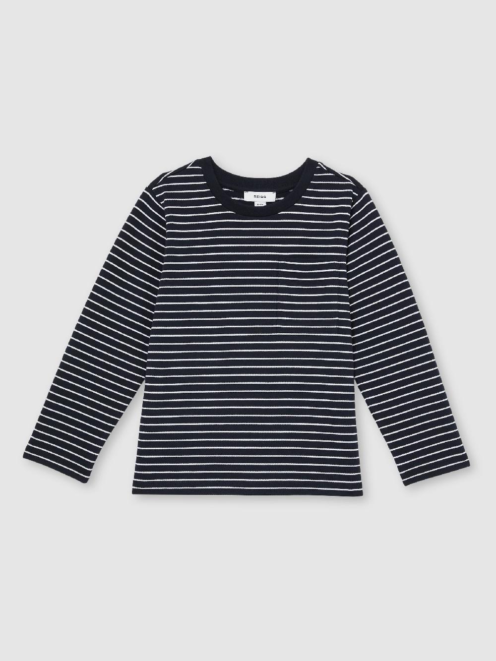 Reiss 9-13 Yrs Stretch-Cotton Stripe T-Shirt In Navy/White