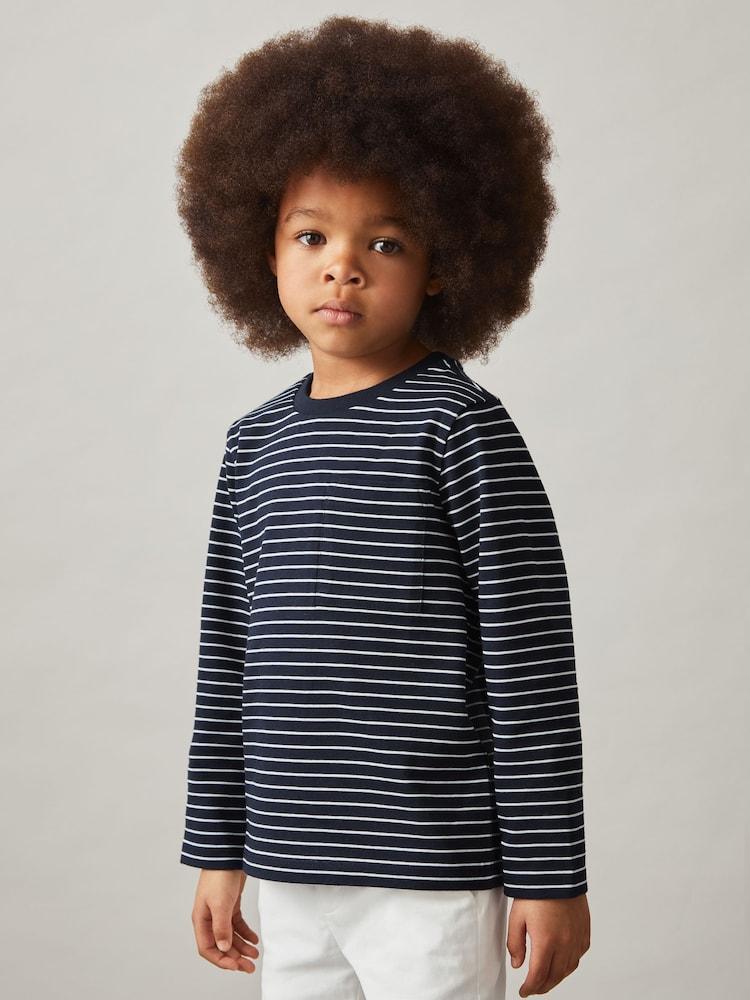 reiss 9-13 yrs Stretch-Cotton Stripe T-Shirt in Navy/White