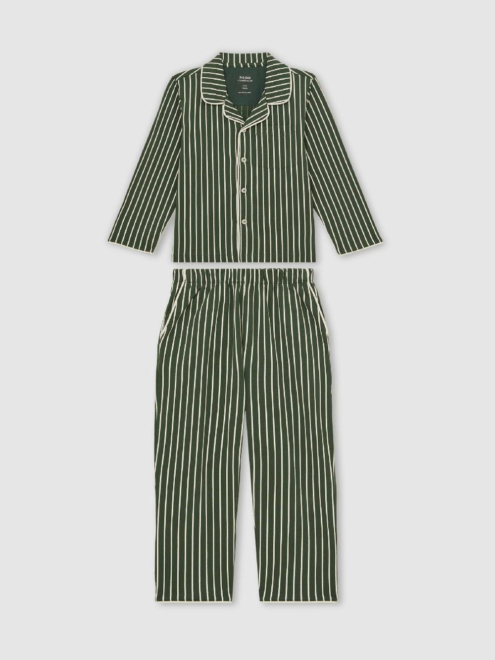 Reiss 9-13 Yrs Striped Pyjamas Set Unisex Fit In Green/White