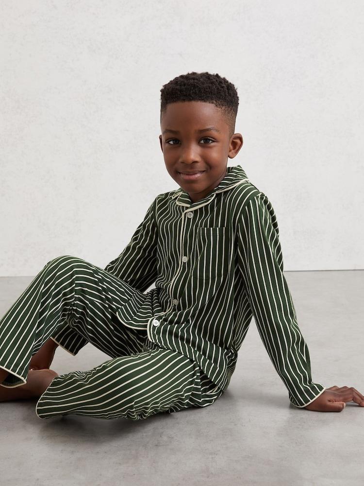 reiss 9-13 yrs Striped Pyjamas Set Unisex Fit in Green/White