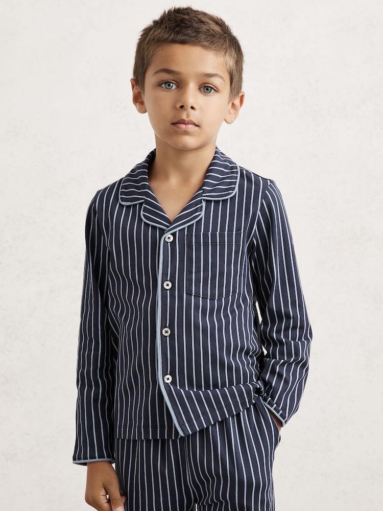 reiss 9-13 yrs Striped Pyjamas Set Unisex Fit in Navy/Soft Blue