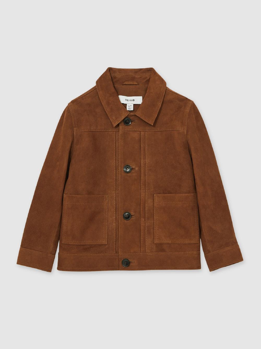 Reiss 9-13 Yrs Suede Worker Jacket In Tobacco Brown