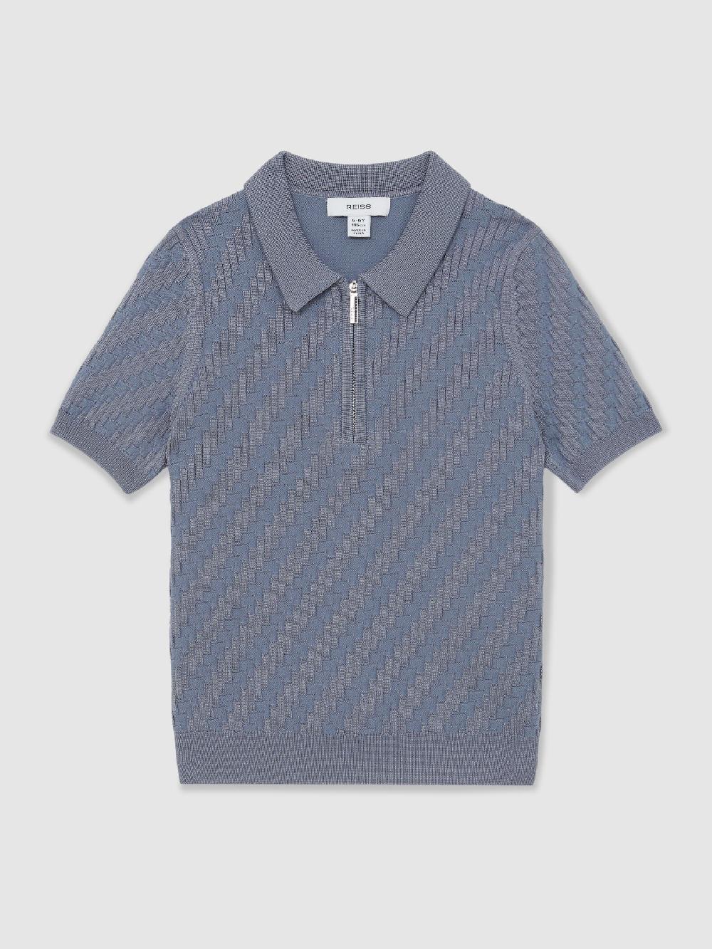 Reiss 9-13 Yrs Textured-Knit Half-Zip Polo Shirt In Airforce Blue