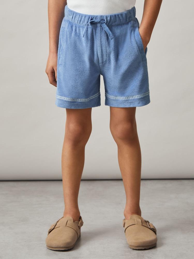 reiss 9-13 yrs Towelling Brand-Embroidered Shorts in Airforce Blue