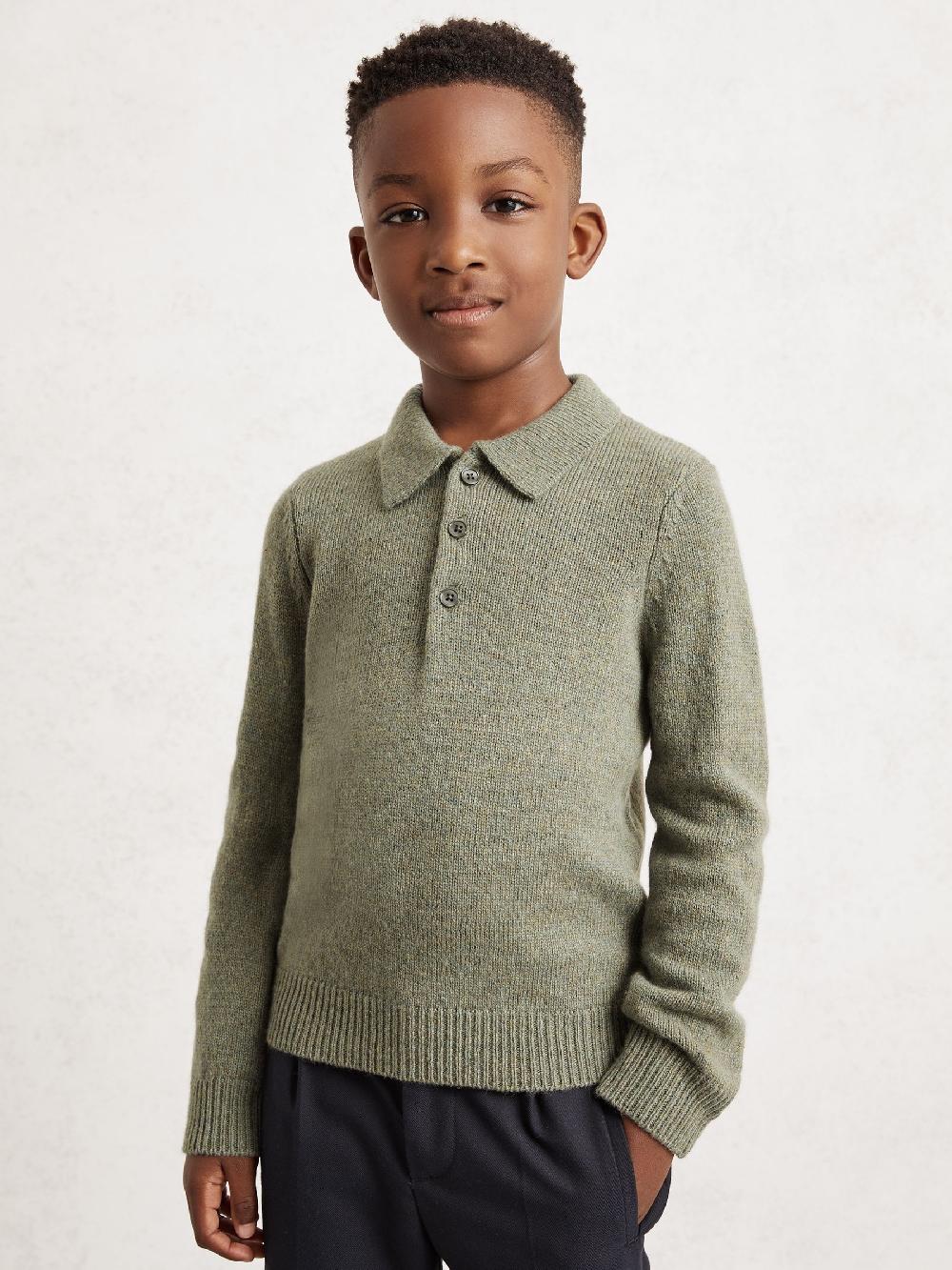 Reiss 9-13 Yrs Wool And Cashmere Polo Jumper In Sage Green