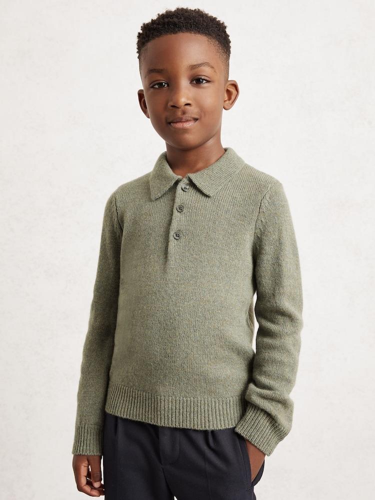 reiss 9-13 yrs Wool And Cashmere Polo Jumper in Sage Green