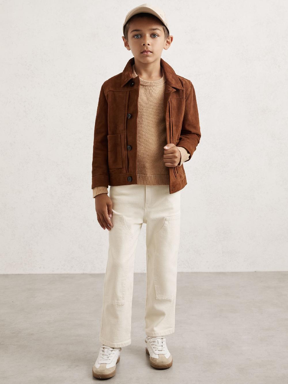 Reiss 9-13 Yrs Wool Blend Crew Neck Jumper In Stone