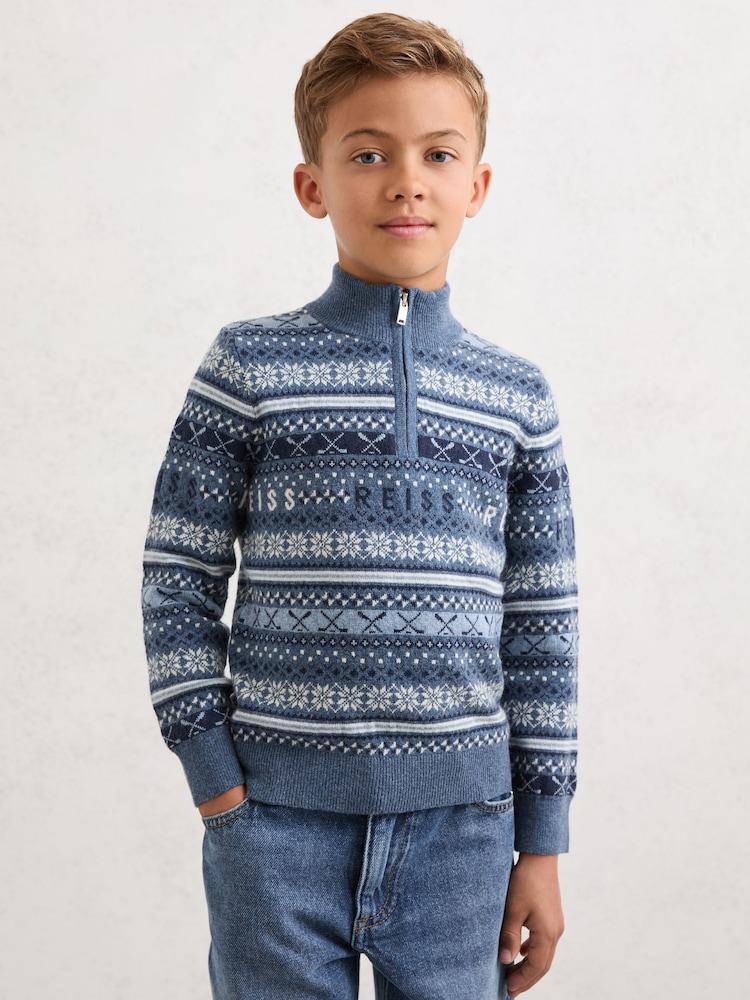 reiss 9-13 yrs Wool-Blend Fair Isle Jumper With Cashmere in Airforce Blue