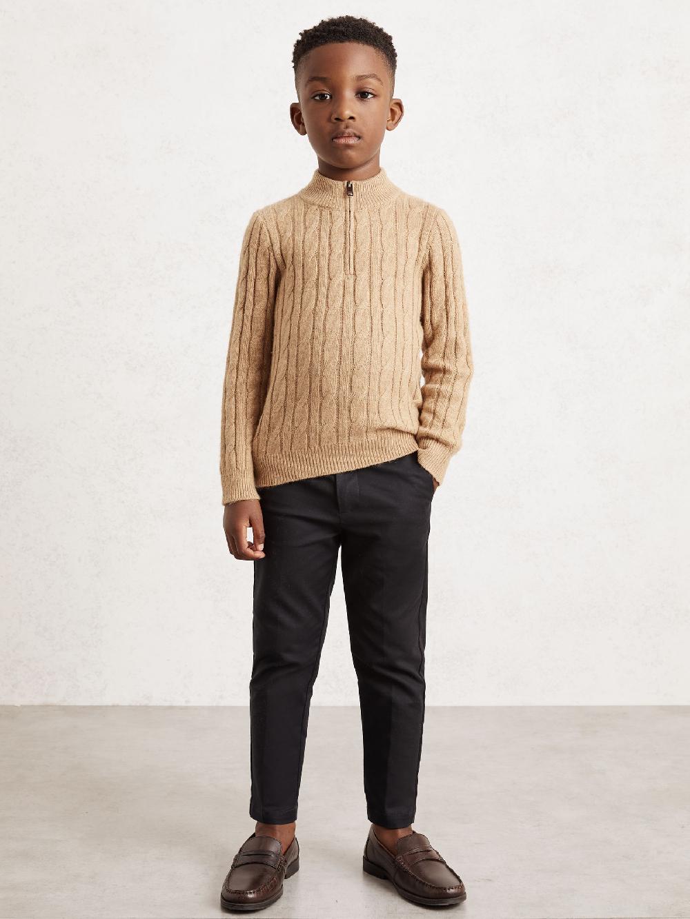 Reiss 9-13 Yrs Wool-Blend Half-Zip Cable Knit Jumper In Camel Melange