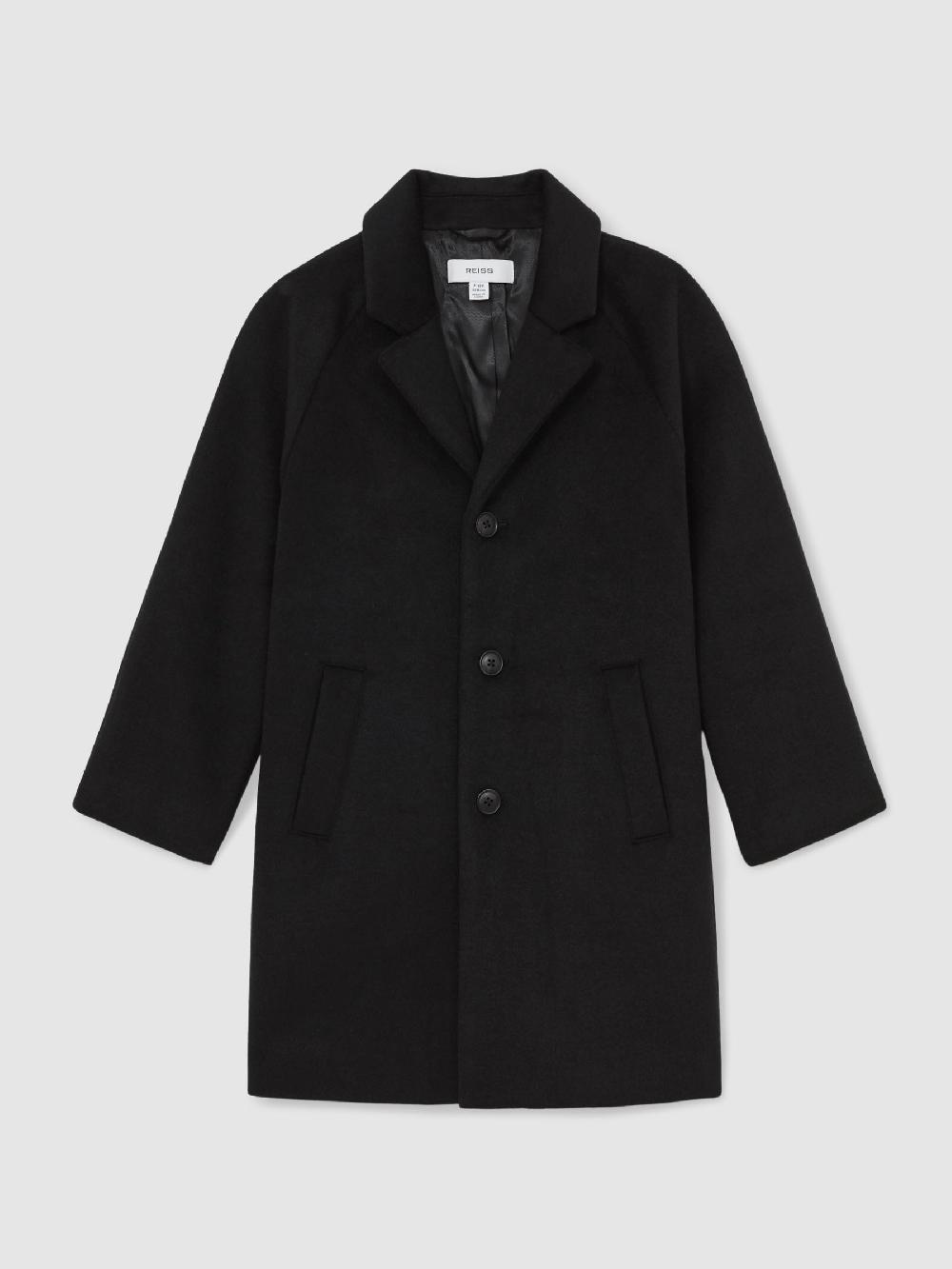 Reiss 9-13 Yrs Wool-Blend Raglan-Sleeve Overcoat In Black