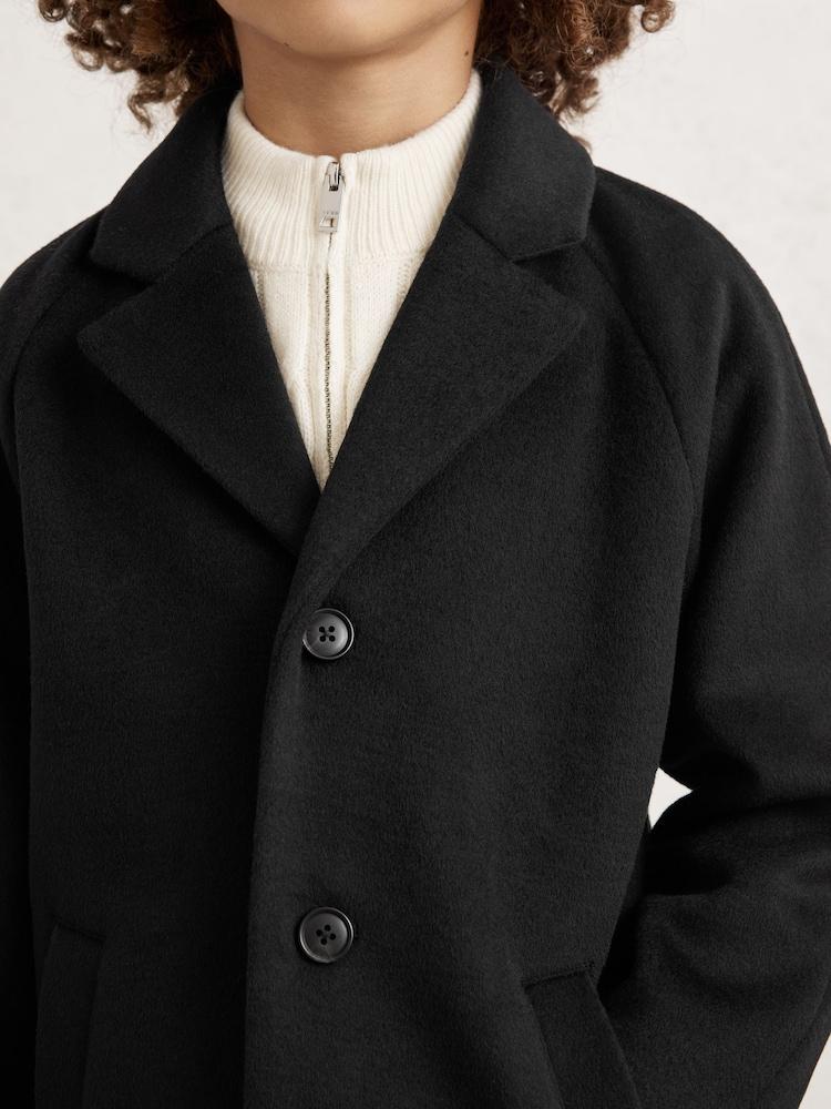 reiss 9-13 yrs Wool-Blend Raglan-Sleeve Overcoat in Black