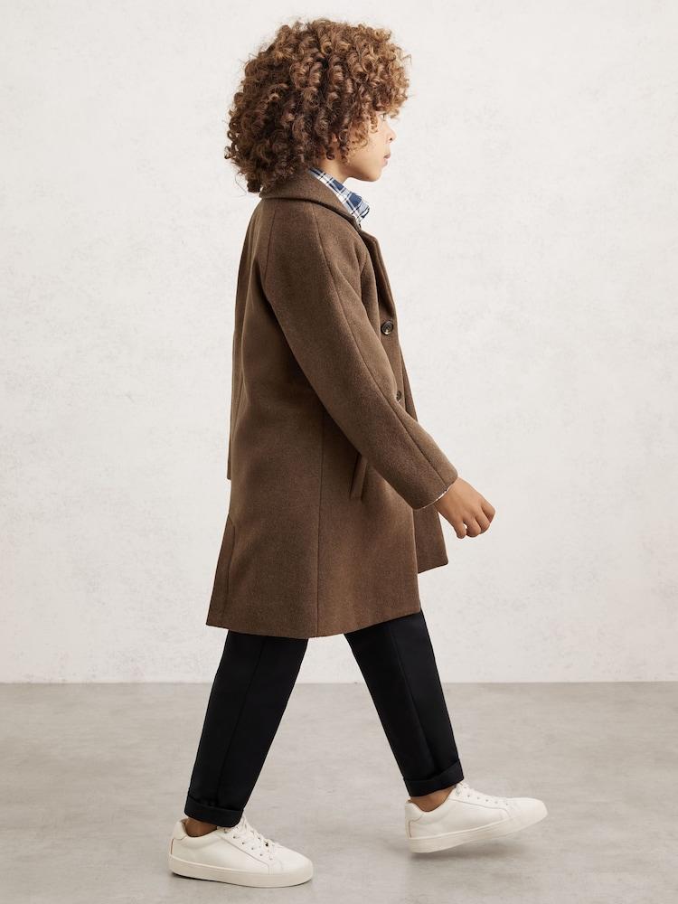 reiss 9-13 yrs Wool-Blend Raglan-Sleeve Overcoat in Light Brown