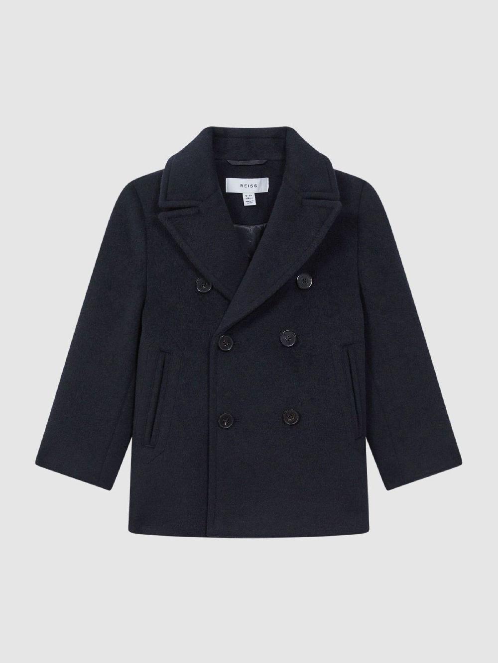 Reiss 9-13 Yrs Wool Blend Twill Double Breasted Coat In Navy