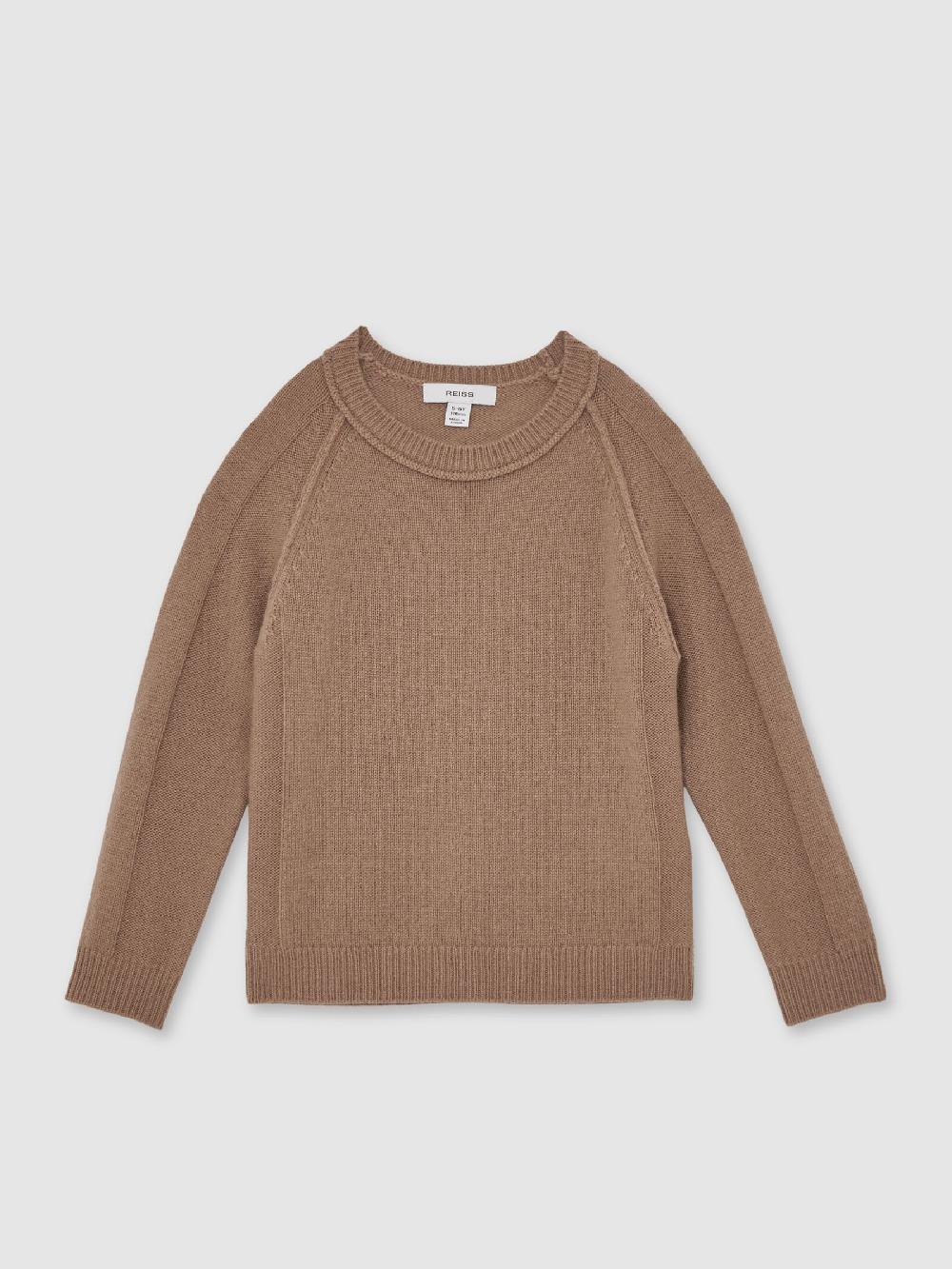 Reiss 9-13 Yrs Wool-Cashmere Reverse-Seam Jumper In Camel