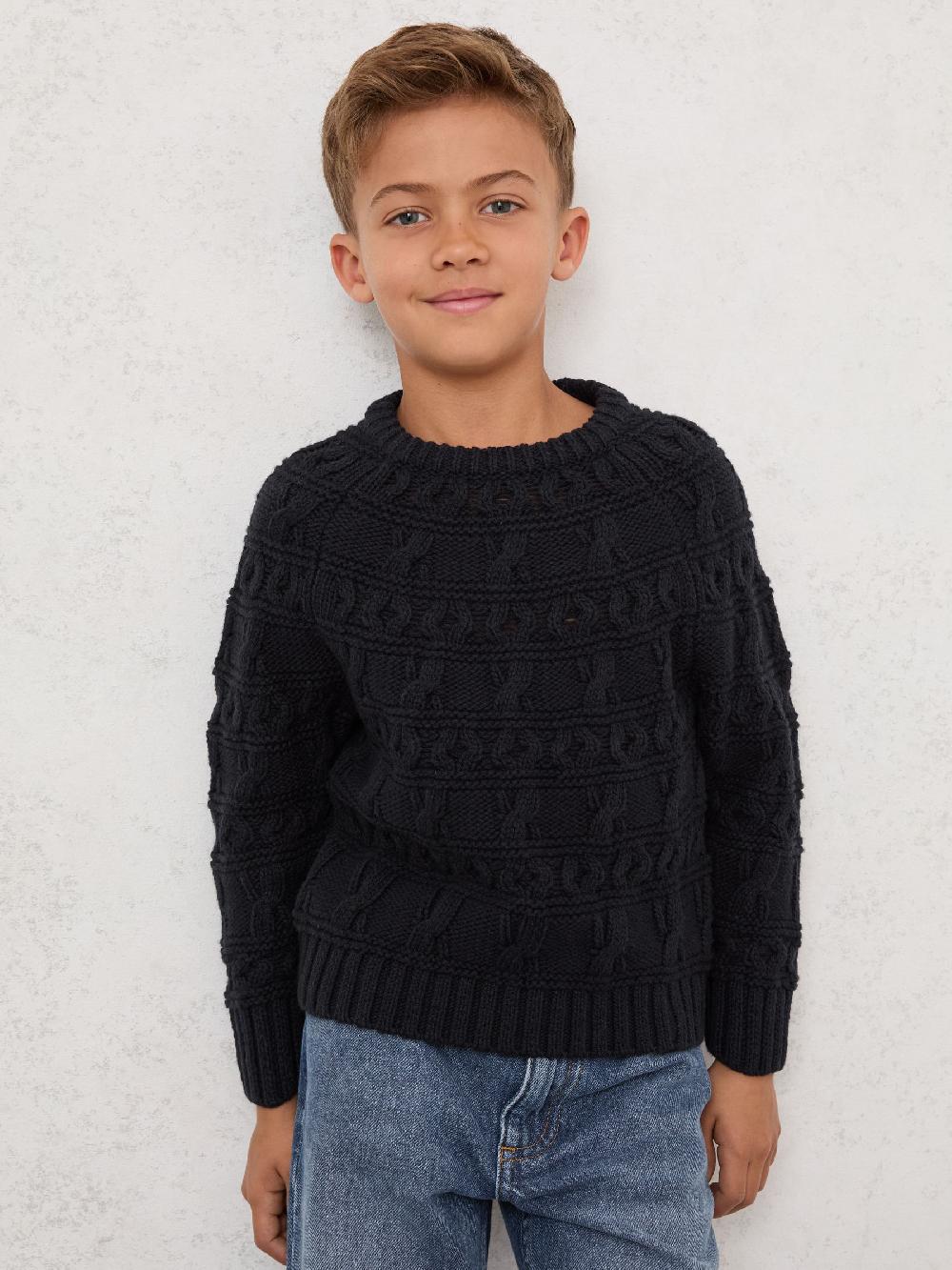 Reiss 9-13 Yrs Wool-Cotton Cable-Knit Jumper In Navy